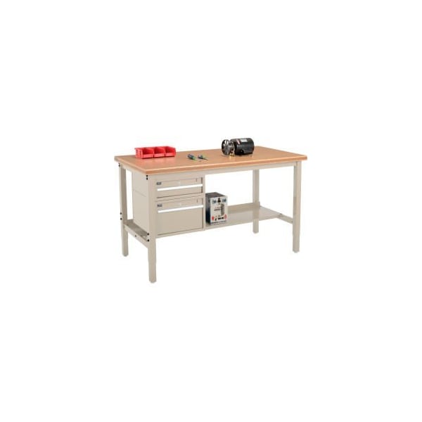 Global Equipment 72 x 30 Production Workbench - Shop Top Safety Edge - Drawers Shelf - Tan 319255TN - main